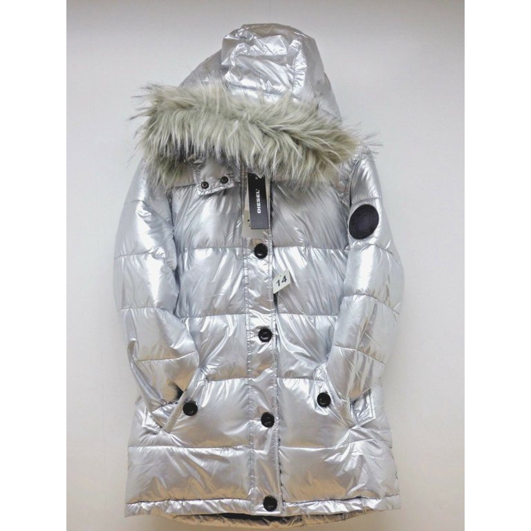 Silver Metallic Hooded Faux Fur-Trimmed Puffer Coat Xs - Xs Silver by Fabulous Furs