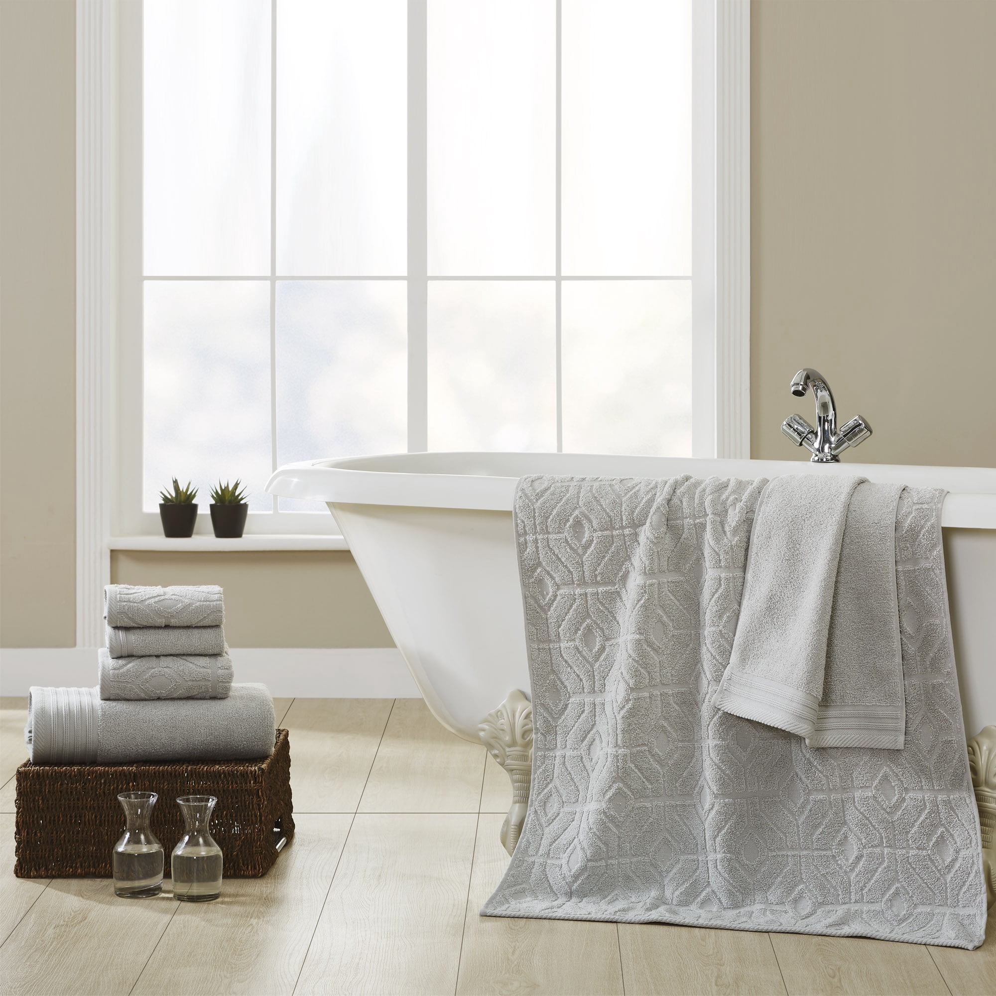 Modern Threads Diamond Gate 6-Piece Adult Cotton Bath Towel Set, Silver