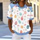 thumbnail image 4 of Mujeres de Verano Tops Casual de Moda Pascua Impresa Solapa Top, Cuello Redondo Tops para las Mujeres Manga Corta Poliéster para el Hogar Y el Uso Diario, 4 of 6