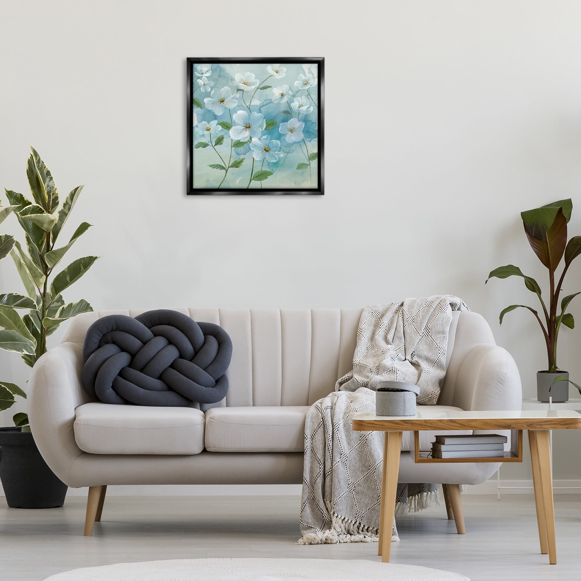 Stupell Industries Bountiful White Flowers Plants & Flowers Painting Black Floater Framed Canvas Art Print Wall Art, 25 x 25