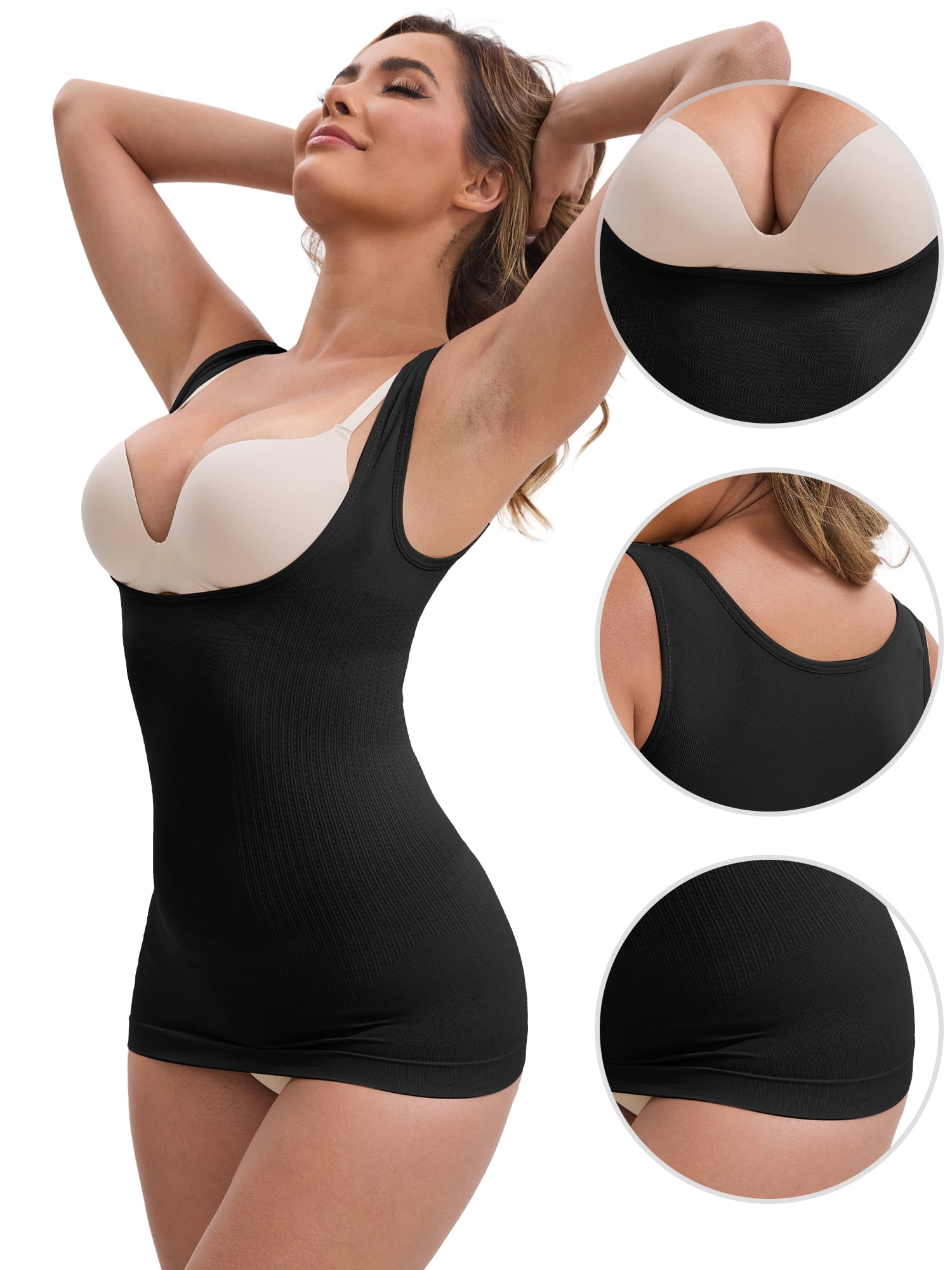 DARING DIVA Women's Seamless Shapewear with Open Bust and Tummy Control M Black