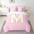 thumbnail image 3 of Feelyou Fashion Pink Stripes Twin Bedding Sets 7-Piece for Teen, Initial M Letter Bedding Comforter Set, Cute Princess Cartoon Reversible Sheet Sets, Breathable Home Decor, 3 of 9
