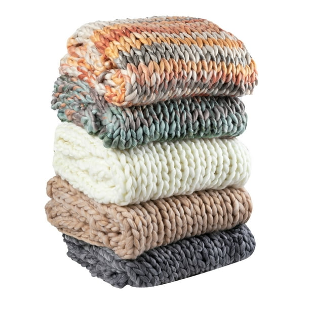 Silver One Chunky Knitted Throw Blanket, Cream, 50" x 60"