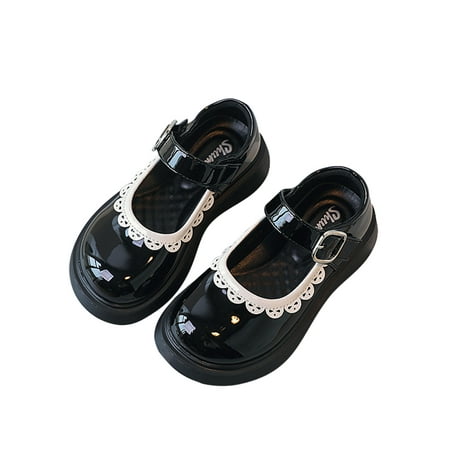 

Bellella Girls Dress Shoes Ankle Strap Mary Jane Sandals Comfort Flats Non-slip Princess Shoe Wedding Party Black 10C