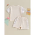 thumbnail image 2 of Bagilaanoe Baby Girls Summer Outfit Shorts Sets Short Sleeve T-Shirts Shorts Toddler Kids Checkerboard Patchwork Clothes 0-3T, 2 of 8