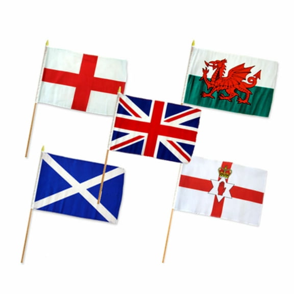 12x18 12"x18" Set of 5 UK United Kingdom Great Britain Stick Flag w/ Wall Mount