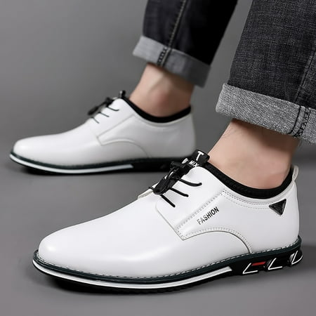 eczipvz Men Shoes Fashion Style Men s Breathable Comfortable Business Lace Up Work Leisure Solid Color Leather Shoes Man Shoes Formal (White  12)