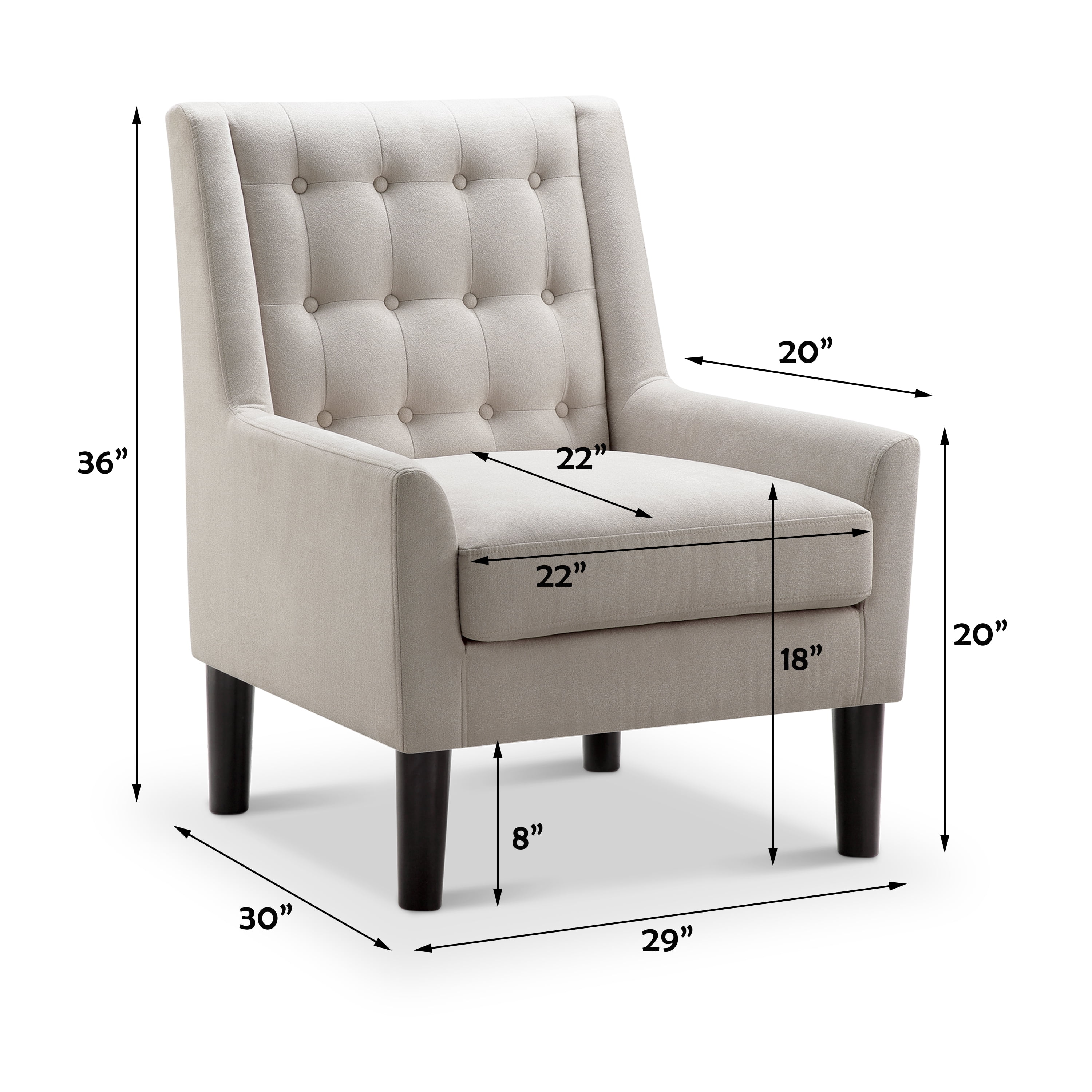 Gewnee Beige Velvet Tufted Wingback Accent Armchair Solid Rubberwood Legs for Living Room & Balcony