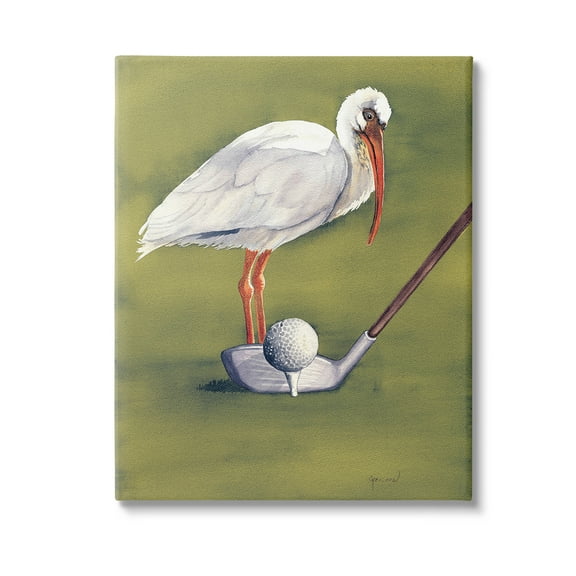Stupell Industries Bird with Golf Club Animals & Insects Painting Gallery Wrapped Canvas Art Print Wall Art, 16 x 20
