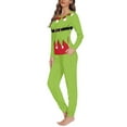 thumbnail image 3 of Renewold Elf Graphic Family Christmas Pajamas Matching Sets Long Sleeve Nightwear Pjs Pants Bottoms with Big Pocket 2pcs Soft Women Scoop Neck Jammies Size 6XL, 3 of 5