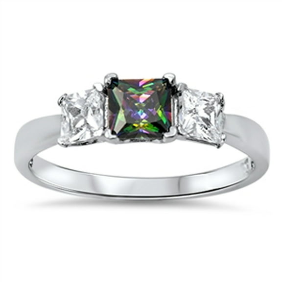 CHOOSE YOUR COLOR Princess Cut Multi-color CZ Wholesale Ring .925 Sterling Silver Black Female Size 4
