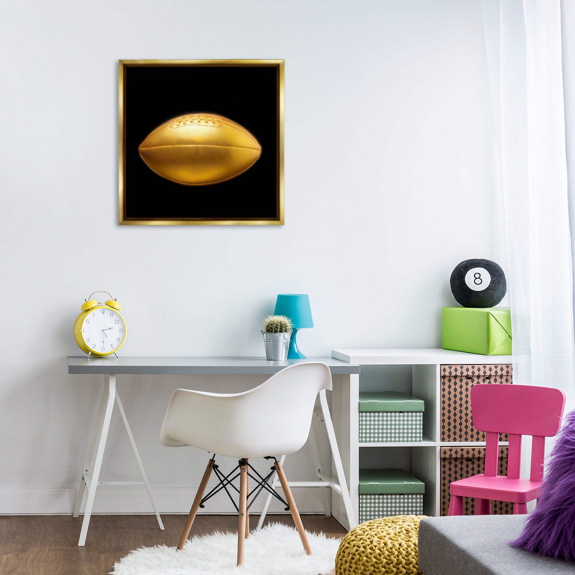 Stupell Industries Gold Designer Football Sports Painting Gold Floater Framed Canvas Art Print Wall Art, 25 x 25