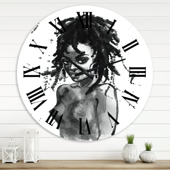 Designart 'Monochrome Portrait Of African American Woman V' Modern Wall Clock