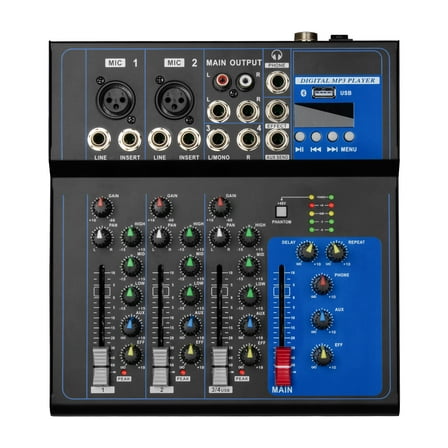 Depusheng FD4 Profeesional Audio Mixer with 4 Channels Portable DJ Mixing Console with USB Interface for Professional and Beginners
