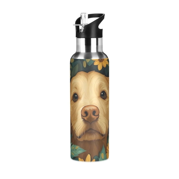 Yayeee 20oz Insulated Water Bottle Double Wall Stainless Steel with Flip Straw Lid, Flowers and Dog