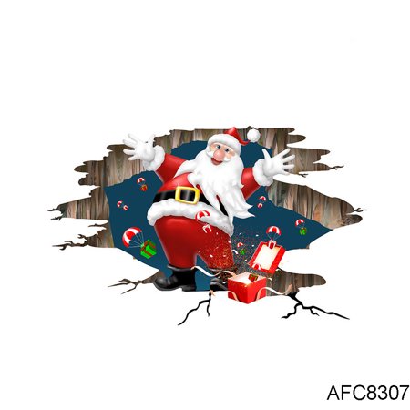 Super Christmas Wallpapers 3D View Effect Cartoon Santa Claus Wall Floor Sticker DIY Self-adhesive Decal Wallpaper for Christmas ()