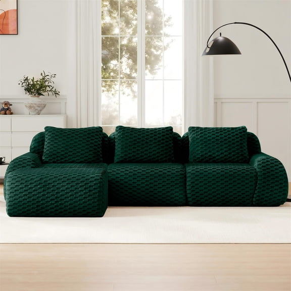 Aukfa 115" Overstuffed Cloud Sectional Sofa L shape Modular Boneless Couch for Living Room, 3 Pillows, Flannel, Creen