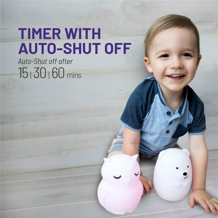 LumiPets - Kids' Night Light Owl Lamp with Remote - White