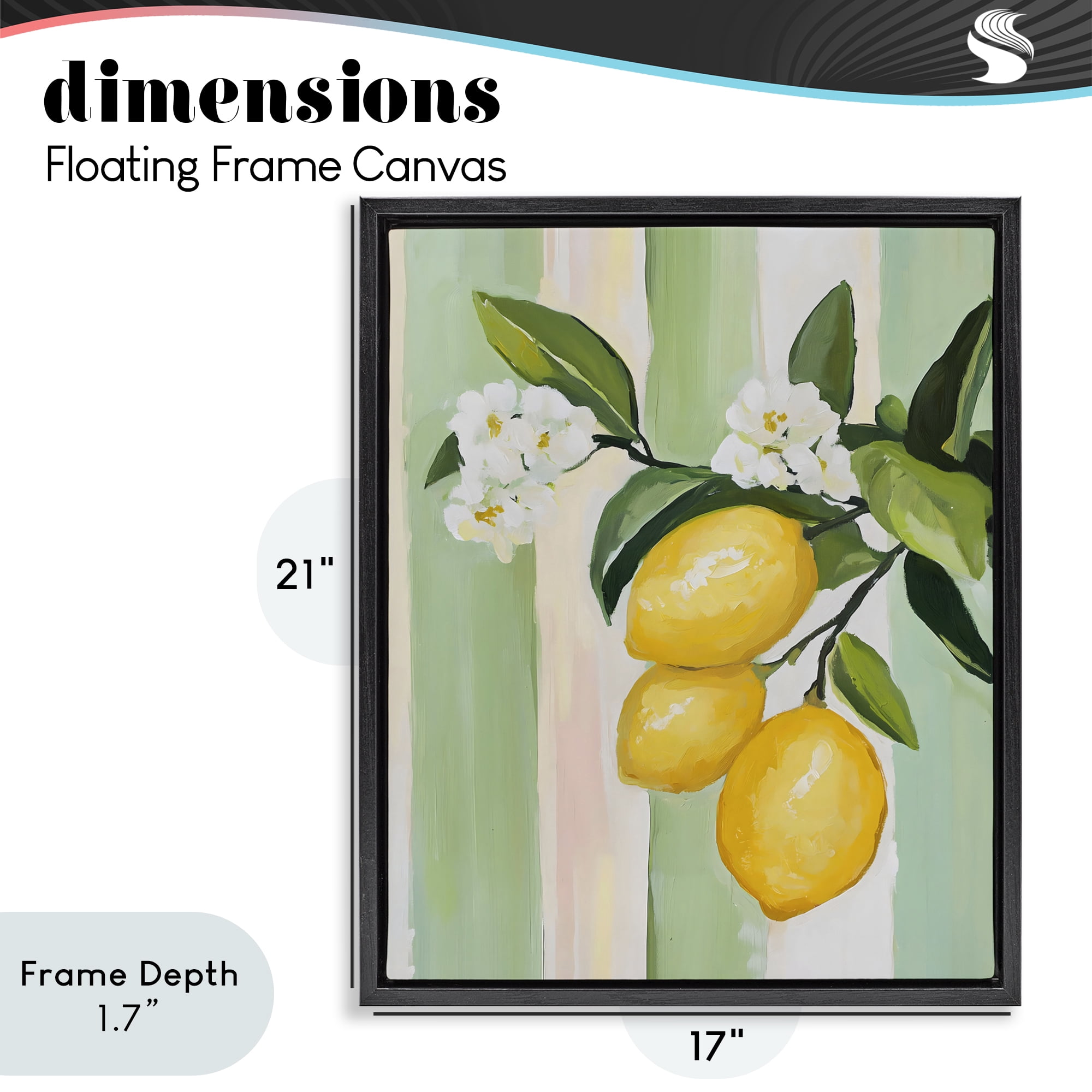 Stupell Industries Lemons & Flowers on Stripes Black Framed Floater Canvas Wall Art, design by The Prints Vibe