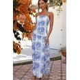 thumbnail image 4 of Womens Summer Graphic Print Spaghetti Strap Sleeveless A-Line Maxi Dress (M, MultiBlue), 4 of 7