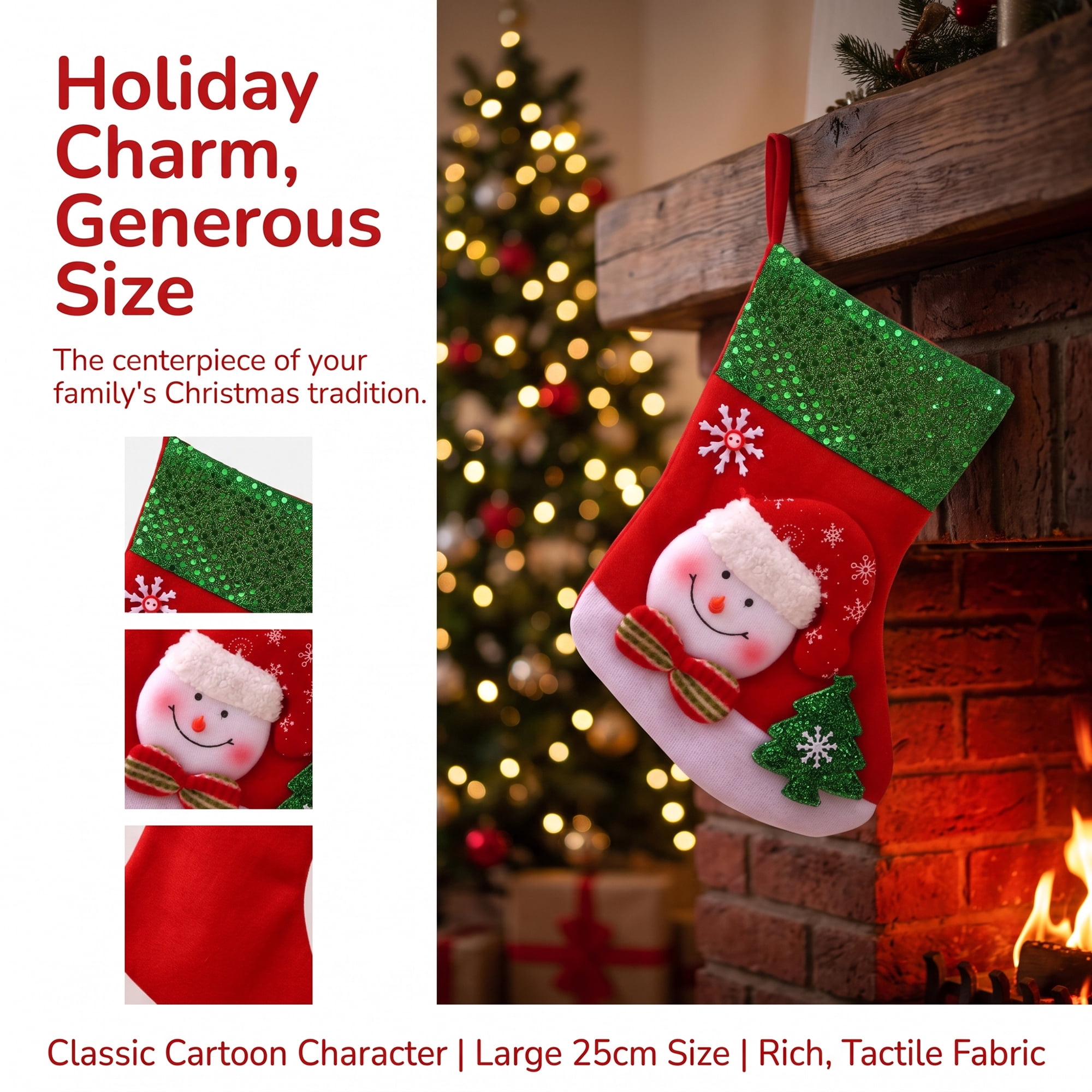 Unique Bargains Christmas Sequins Cuff Felt Xmas Stocking Holiday Gift Bag Snowman 10"