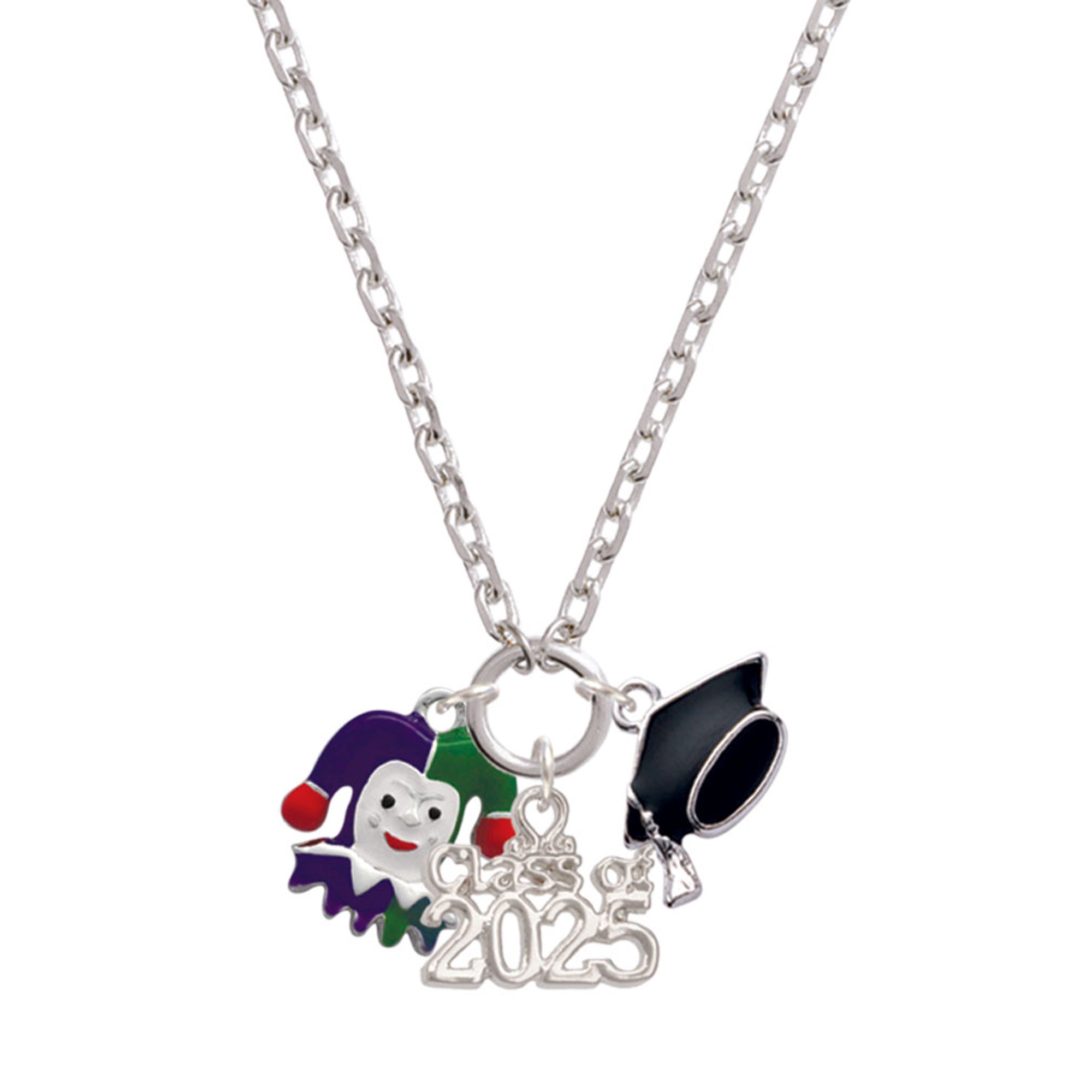 Delight Jewelry Silver-tone Mardi Gras Jester - Silver-tone Class of 2025 Graduation Zoey Necklace, 28"