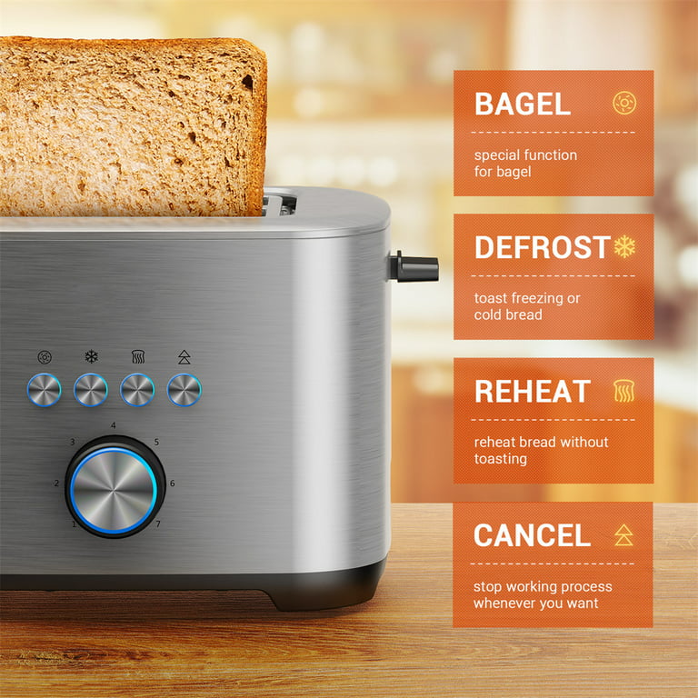 2 Slice Toaster with Extra-Wide Slots Stainless Steel Defrost for