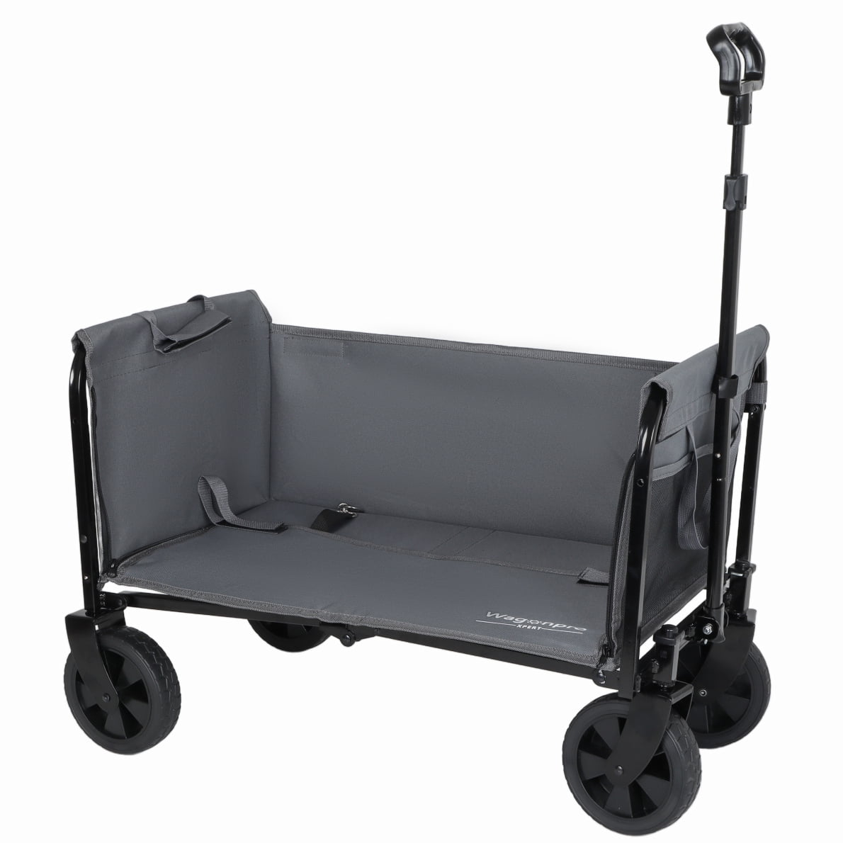 All-in-One Convertible Folding Wagon Cart with Bench Seat and Dog Leash, Heavy Duty Utility Trolley with All Terrain Wheels, Lightweight Shopping Cart for Beach, Garden, Camping, Sport, Gray