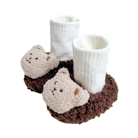 

Baby Shoes Size 13 For 6 Months-12 Months Winter Children Boys And Floor Sock Warm And Comfortable Colorblock Cartoon Bear Pattern Kids Sneakers Beige