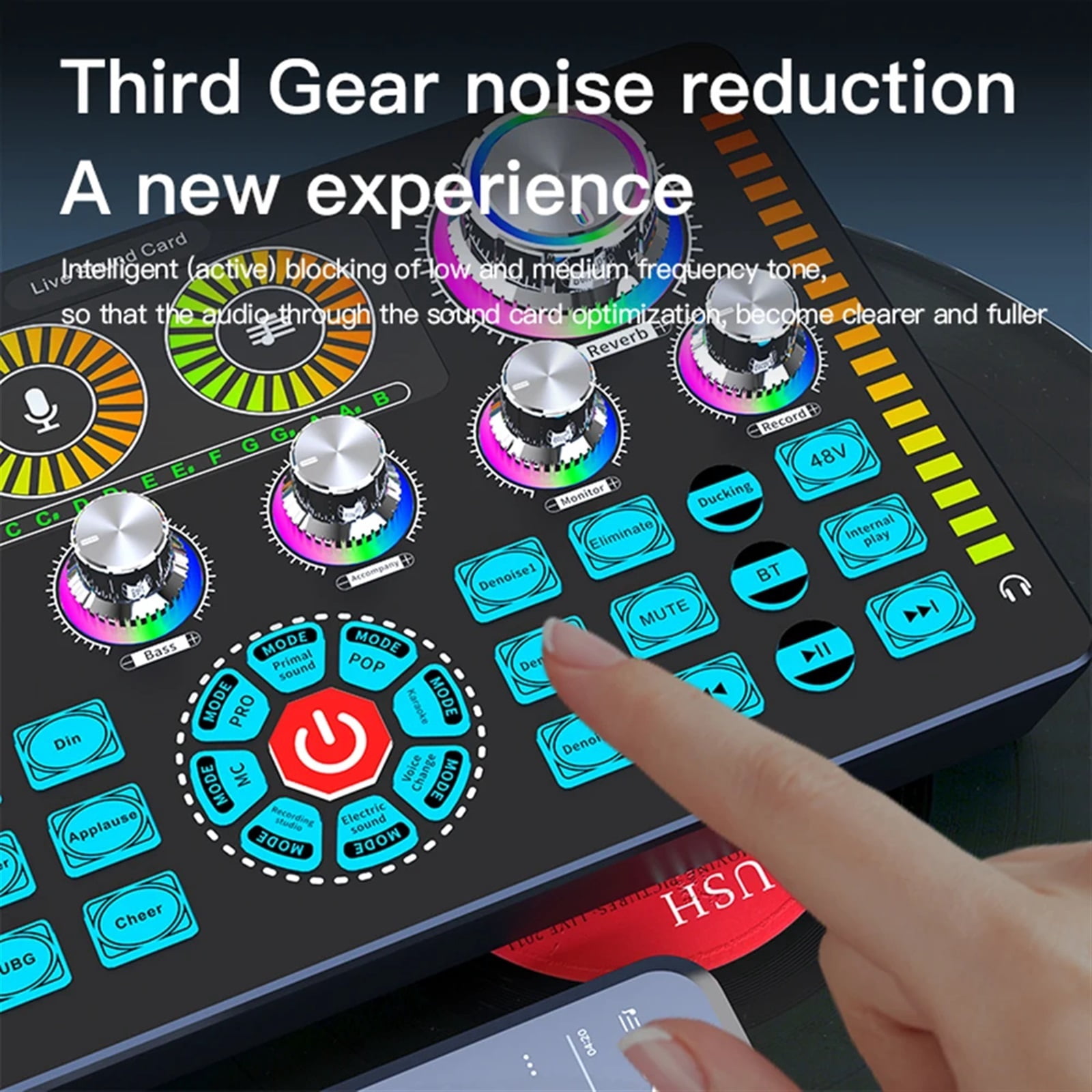 Live Sound Card Podcast DJ Equipment Bluetooth-compatible 48V Phantom Au-dio Mixer Sound Mixer Voice Changer For Live Streaming ,Precision Control