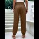 thumbnail image 5 of Pantalones de Verano Bohemios Informales de Negocios, Plisados, Elásticos, de Cintura Alta, de Pierna y con Bolsillos para Mujer. Color Café L, 5 of 9