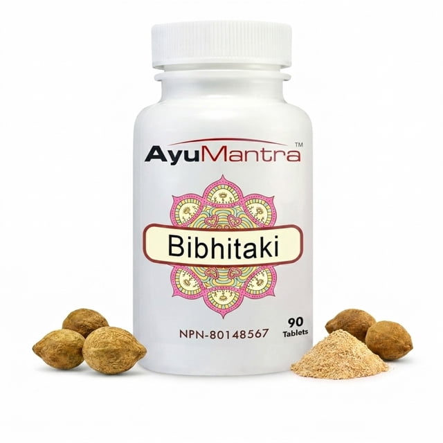 AyuMantra Bhibitaki Comprimés (Terminalia bellirica), 90 Comprimés, 1000mg.