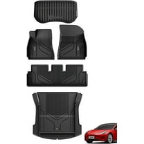 3W Floor Mats & Trunk Liner for Tesla Model 3 2021-2023 TPE Floor Liner Full Set Black Floor Mats and Cargo Liner Mat Custom Fit for Tesla Model 3 All-Weather