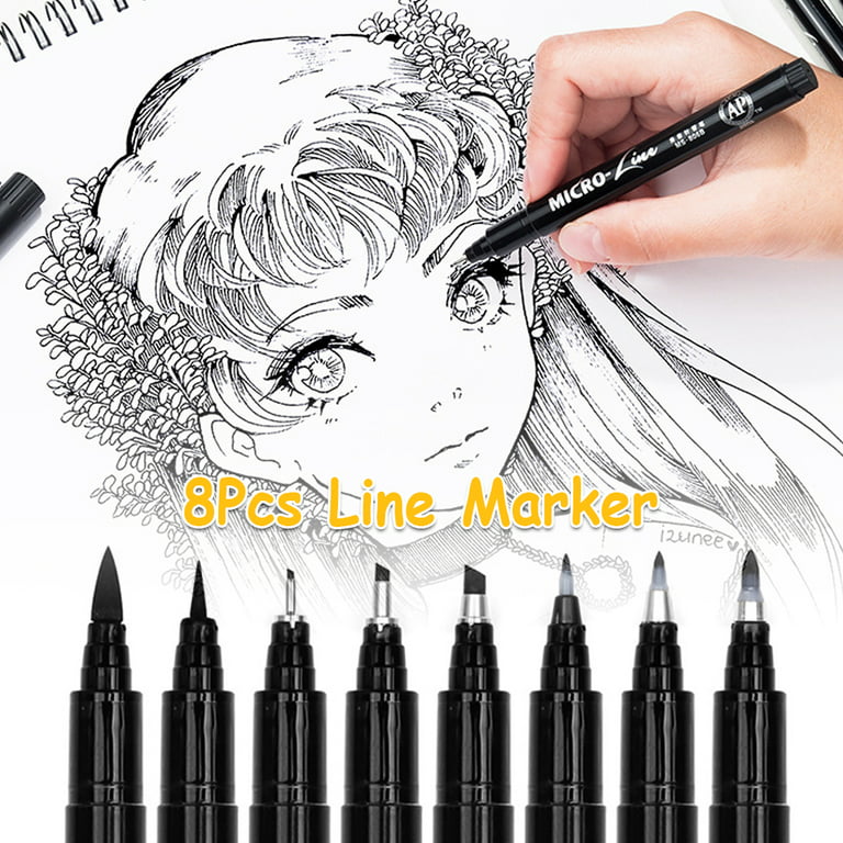 Micro Fineliner Drawing Art Pens: 6 Black Fine Line Waterproof Ink Set  Artist Supplies Archival Inking Markers Pigment Liner Journaling Sketch  Outline Manga Anime Sketching Watercolor Painting : Office Products 