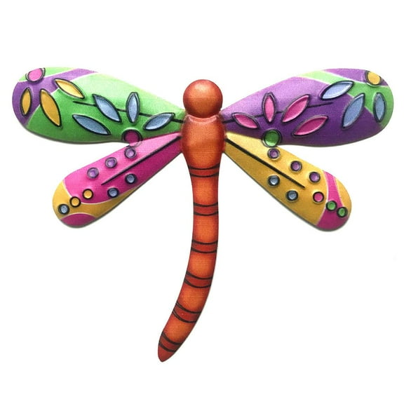 Morttic Metal Dragonfly Decor Wall Sculptures Ornaments Garden Art Hanging Decoration for Patio Porch Fence (Purple)