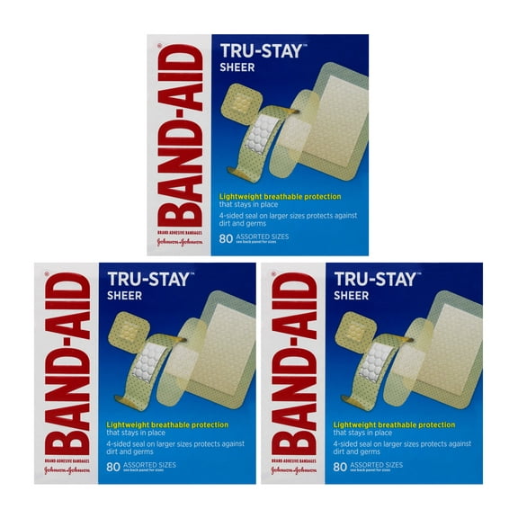 Band-Aid Brand Tru-Stay Sheer Strips Adhesive Bandages, All One Size, 80 ct (Pack of 3)