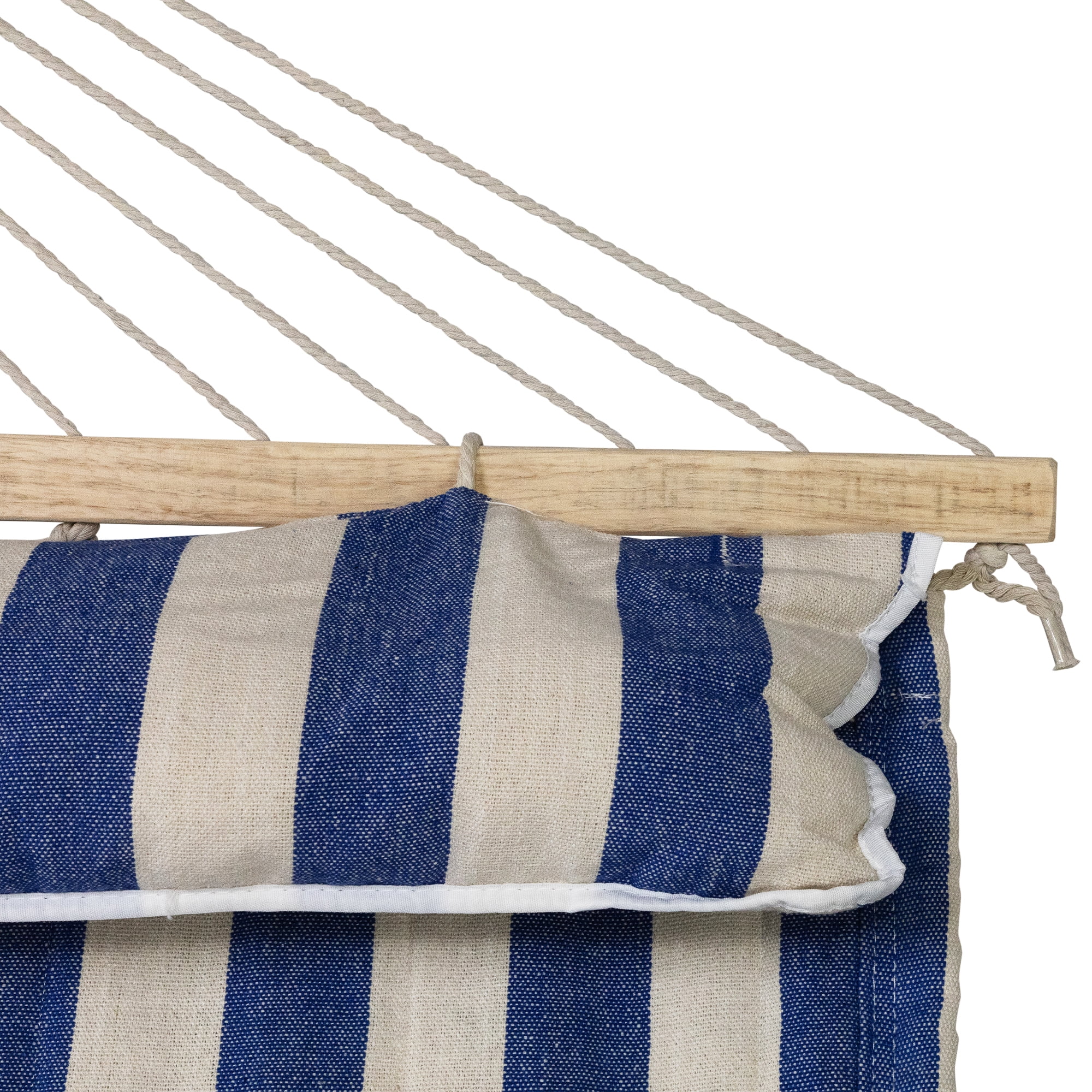 Northlight Striped Quilted Two Person Double Hammock with Pillow - 9' x 55" - Blue and Cream
