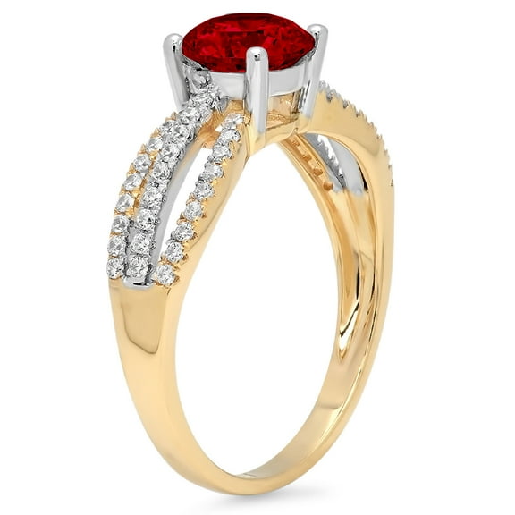 1.27 ct Round Cut Natural Garnet Solitaire with Accents Engagement Ring for Women in 18K Yellow/White Gold