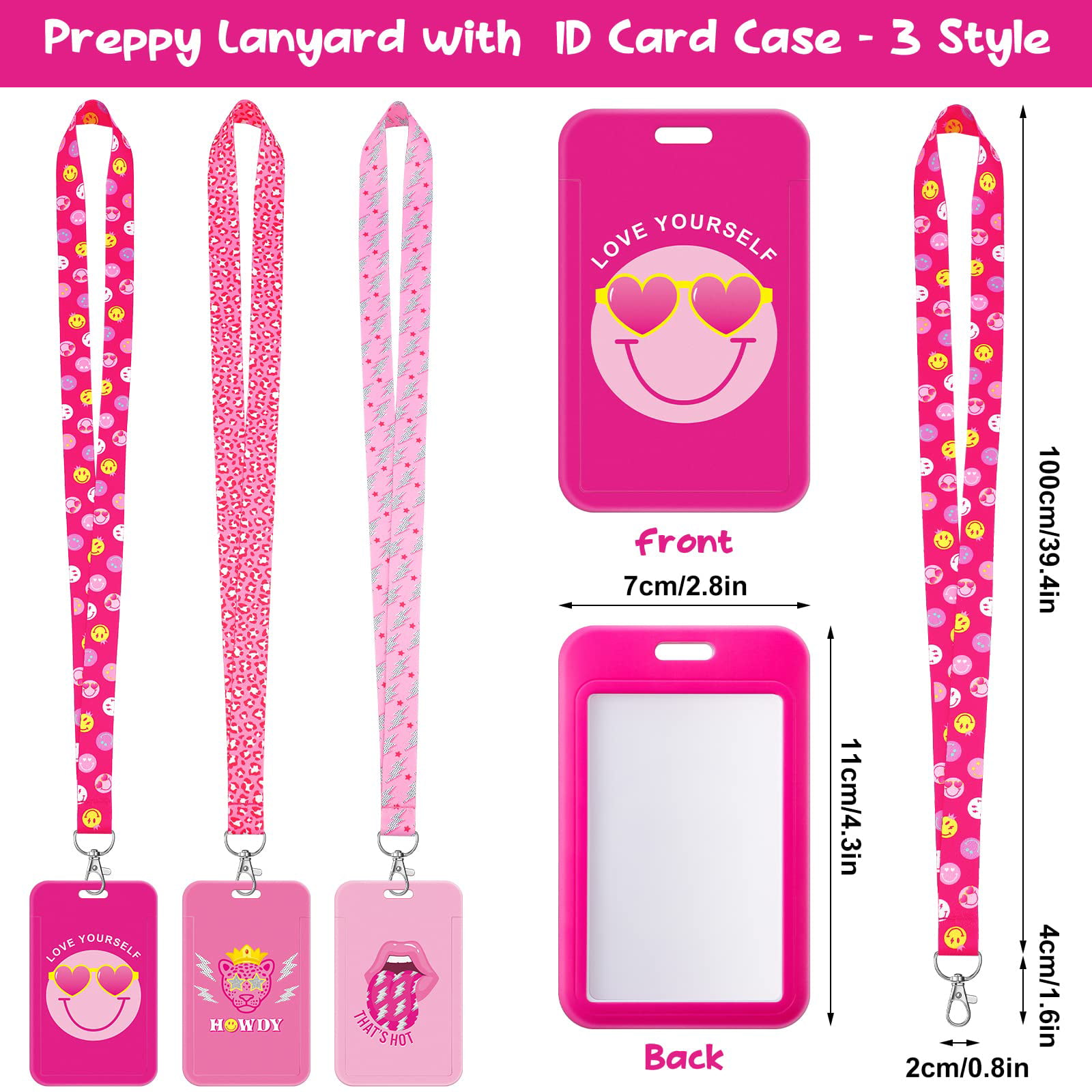 Jlmmen Store ID Lanyard Badge Holder Preppy School Supplies Cute Pink Lightning Name Tag ID Card Case with Strap Lanyard Clip Clasp Back to School