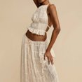 thumbnail image 2 of Vestido blanco fruncido con espalda descubierta para mujer, conjunto de 2 piezas, falda larga con cuello colgante, Top Sexy con tirantes, maxifalda con pliegues y cordones, 2 of 5