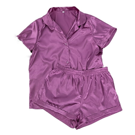 

Sodopo Women s Satin Pajamas Sets Causal 2 Pieces Lounge Set Short Sleeve Silk Top and Elastic Waist Shorts Soft Sleepwear Loose Pajama Set