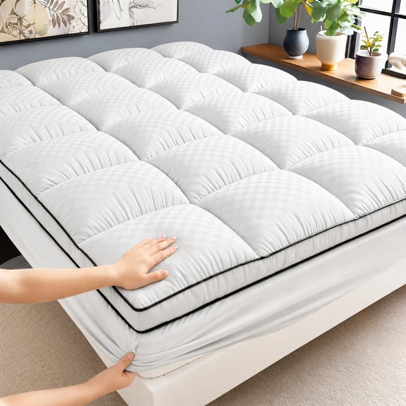 1pc Extra Thick Quilted Fitted Sheet, Grid Stitched Mattress Protector, Non-Slip Full Enclosure Bed Cover, All-Season(white,Twin)