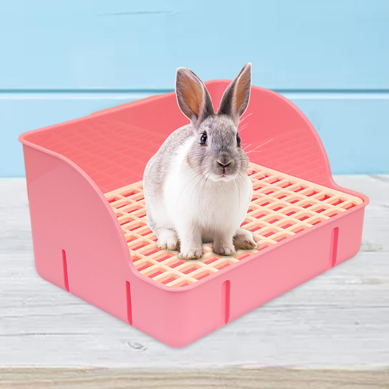 Menolana Rabbit Corner Litter Pan 29x22x15.5cm Potty Trainer Corner Toilet Box for Guinea Pigs Chinchillas Cage Accessories pink pp mesh