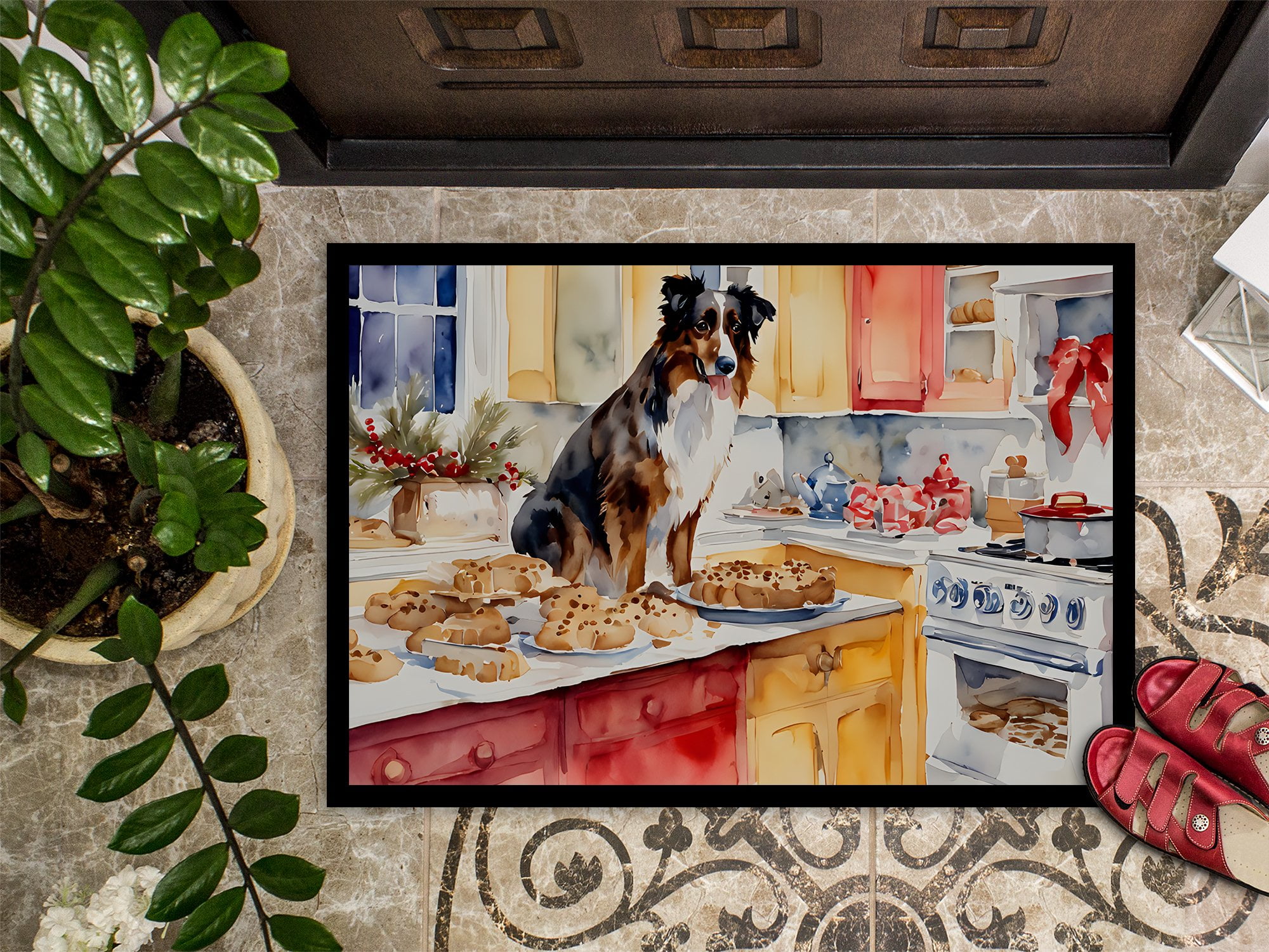 Carolines Treasures DAC3719MAT 18 x 27 in.  Australian Shepherd Christmas Cookies Doormat