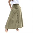 thumbnail image 3 of Women's High Waisted Midi Skirt, Elegant Solid Color Front Button A-Line Skirt with Pockets and Side Slit, Versatile All Seasons Work Skirt for Office and Casual Wear Green XXL, 3 of 9