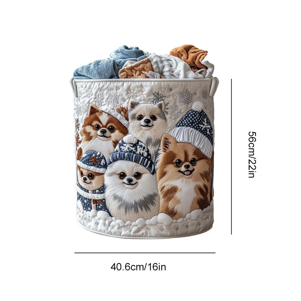 Large Quilted Laundry Basket with Handles, Foldable Boho Cat Floral Hamper for Nursery, Bedroom, Laundry Room - 16" x 22"