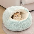 thumbnail image 6 of TOPRenddon Pet Sleeping Bed Semi Enclosed Pet Shells Nests Calming Pet Nests Plush Lined Coved Bed Winter Warm Cat Cave Bed Washable Cozy Round Beds for Small Pet Nests Non-Slip Sleeping Bag 15.74in, 6 of 7