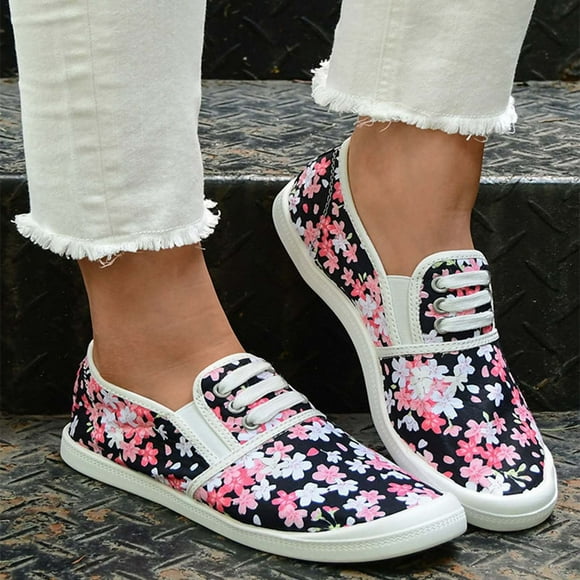 Women's Canvas Slip on Sneakers Casual Slip on Walking Shoes Womens Tennis Shoes Flat Dress Shoes Non Slip Work Shoes