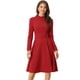 thumbnail image 1 of Vestido elegante de manga larga con cuello simulado tejido debajo de la rodilla para mujer Rojo L, 1 of 6