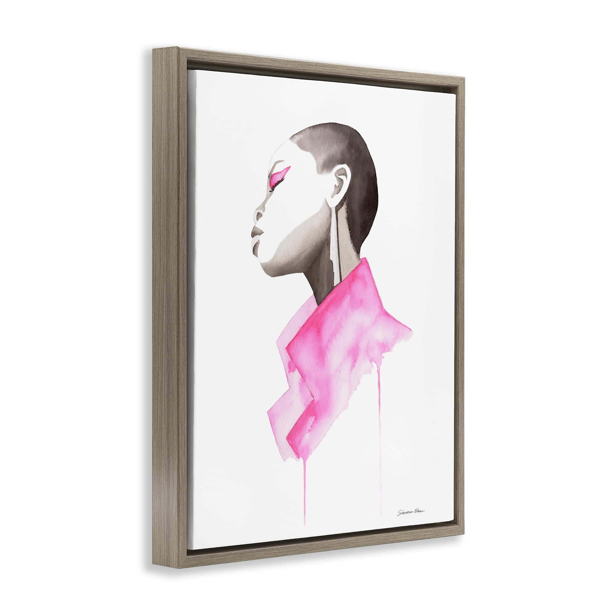 Stupell Industries Pink Jacket Elegance Portrait Brown Framed Floater Canvas Wall Art, design by Simone Elum